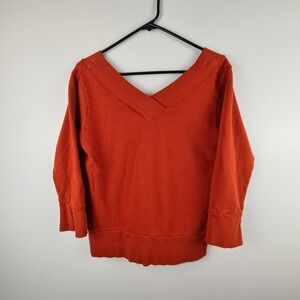 Stem‎ Double V-Neck Long Sleeve Sweater Medium Women's Burnt Orange 3/4 Sleeve